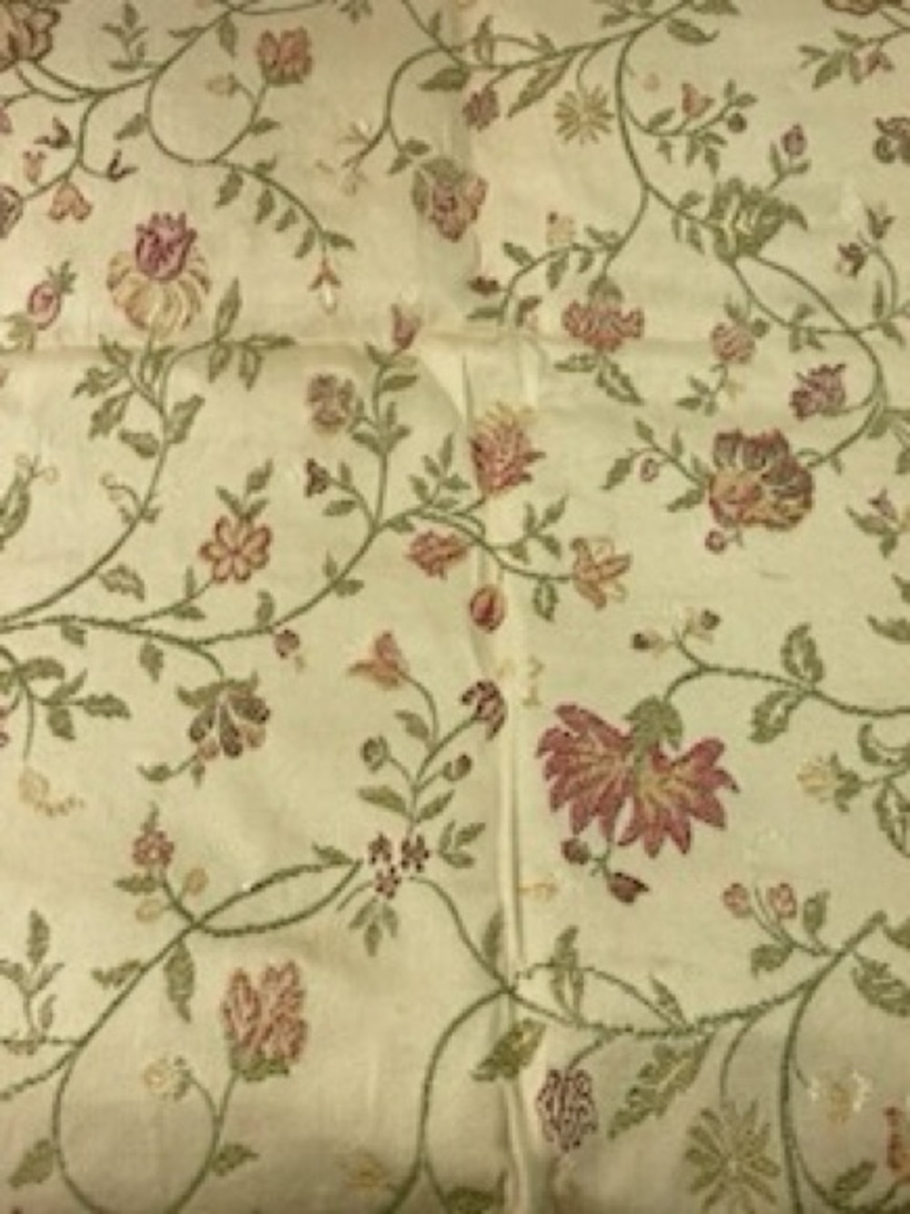 Jacquard with Burgundy Floral On Tan Upholstery Fabric 1 And 7/8 Yrd New